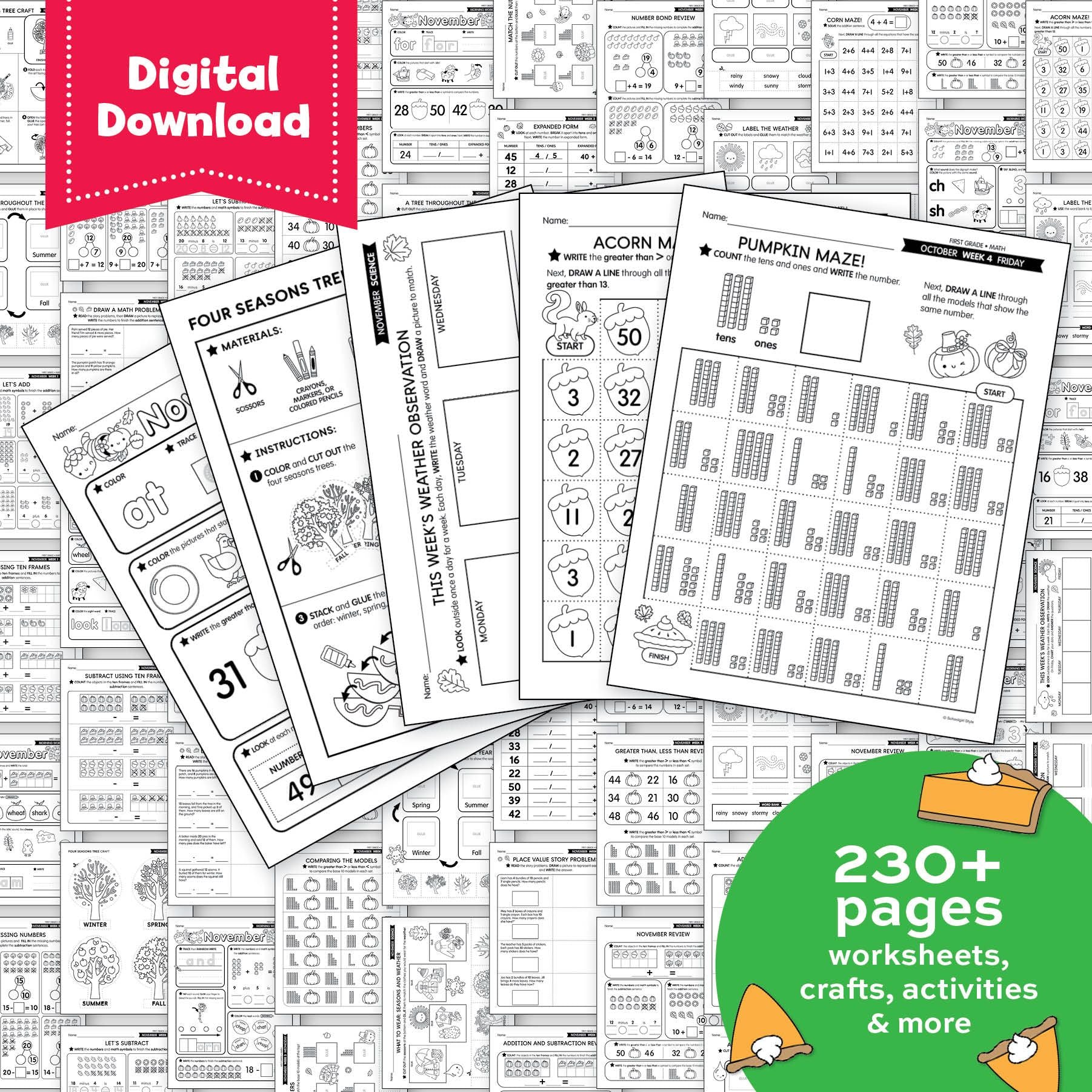 Printable First Grade November Thematic Unit Bundle