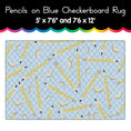 Load image into Gallery viewer, Pencils on Blue Checkerboard Rug