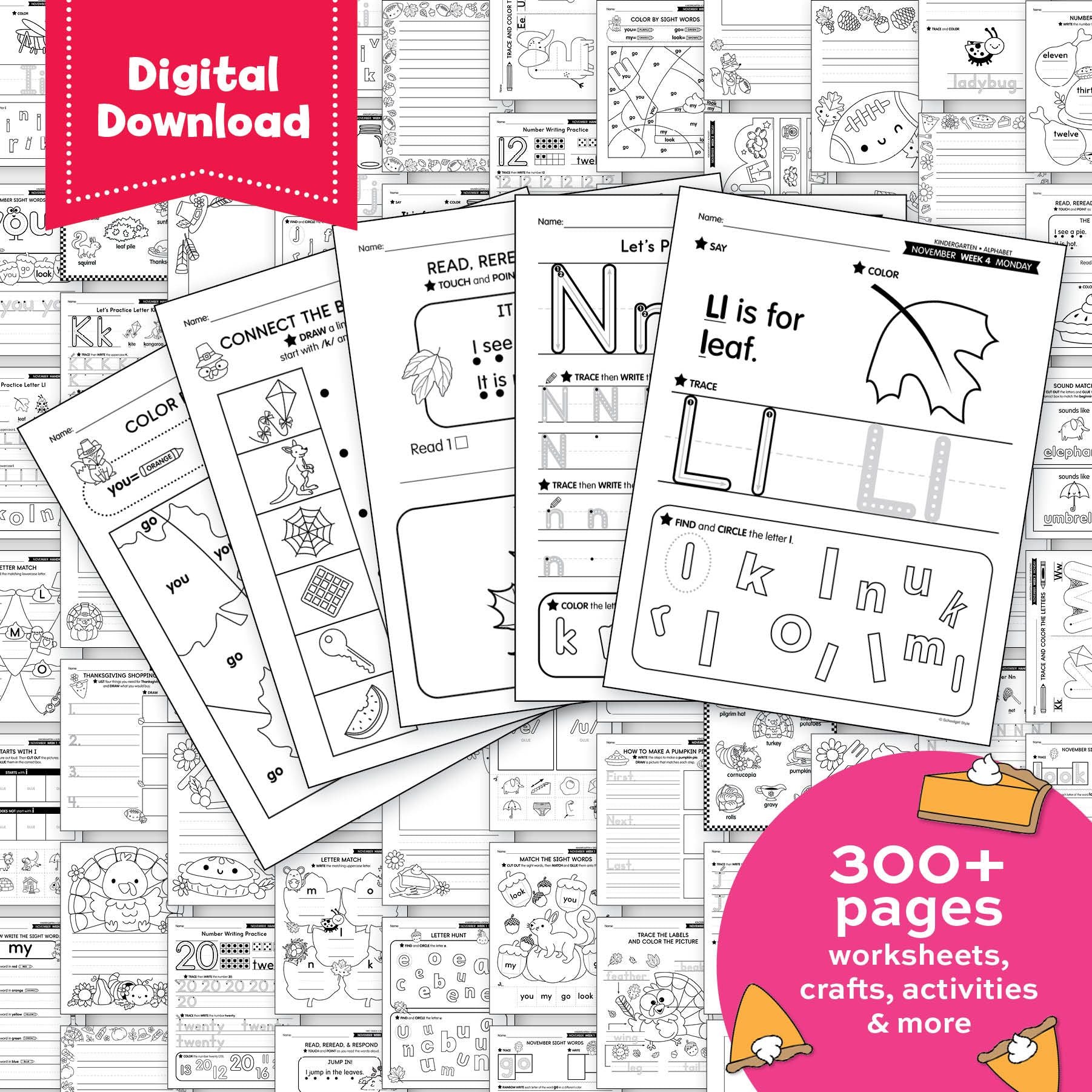 Printable Kindergarten November Thematic Unit Bundle