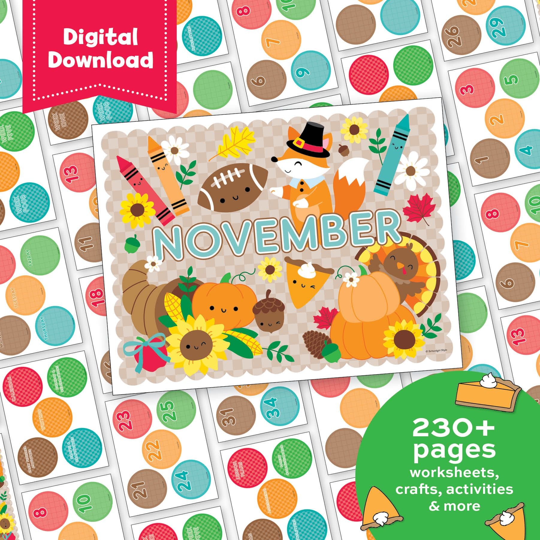 Printable First Grade November Thematic Unit Bundle