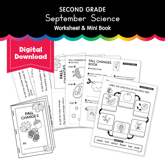 Second Grade September Science Worksheet & Mini Book