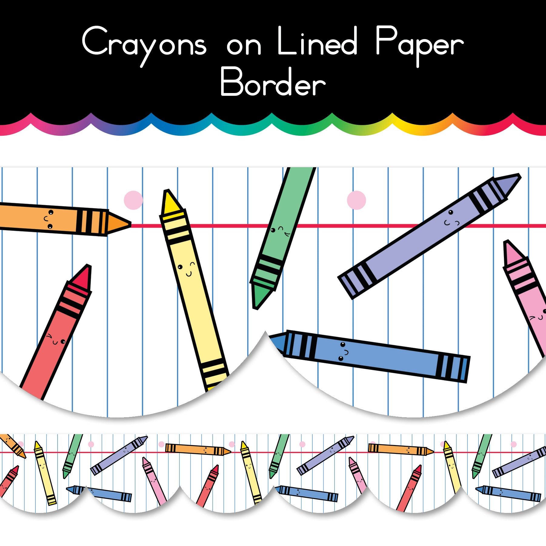Crayons on Lined Paper Border