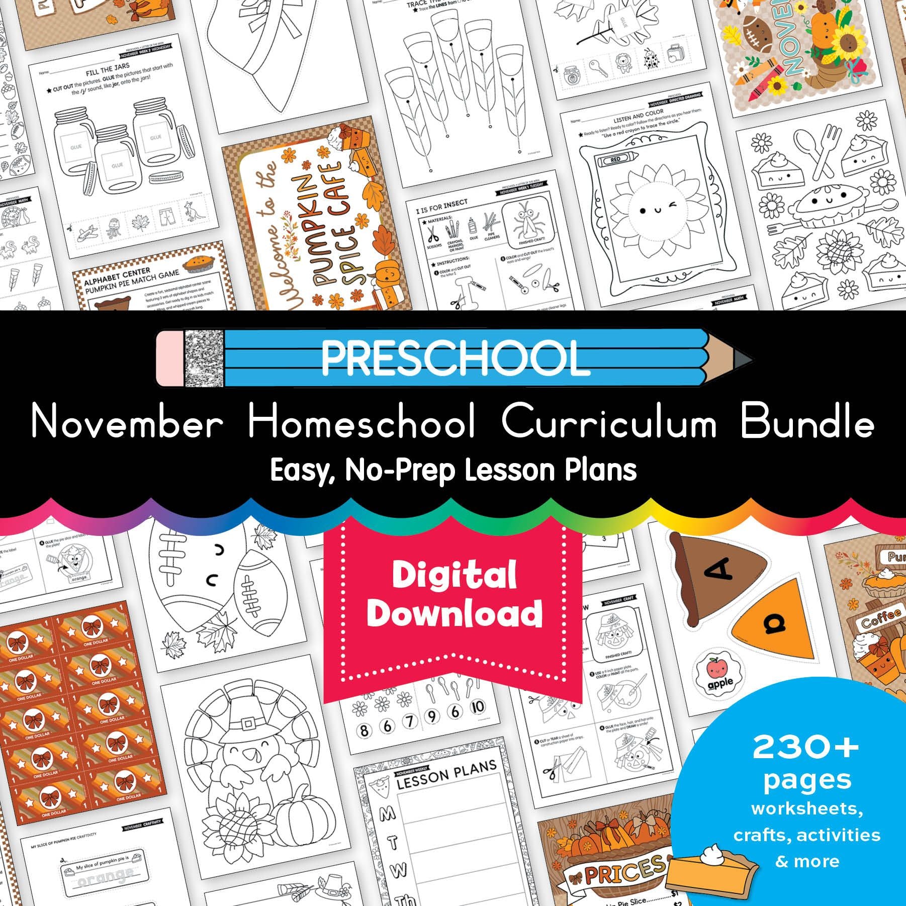 Printable Preschool November Thematic Unit Bundle