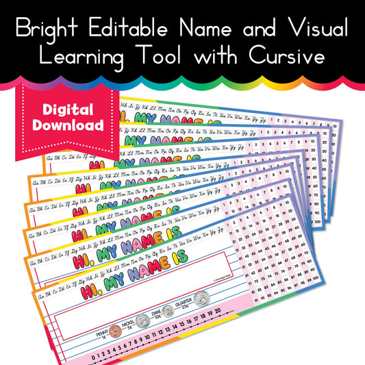 Bright Editable Name and Visual Learning Tool with Cursive