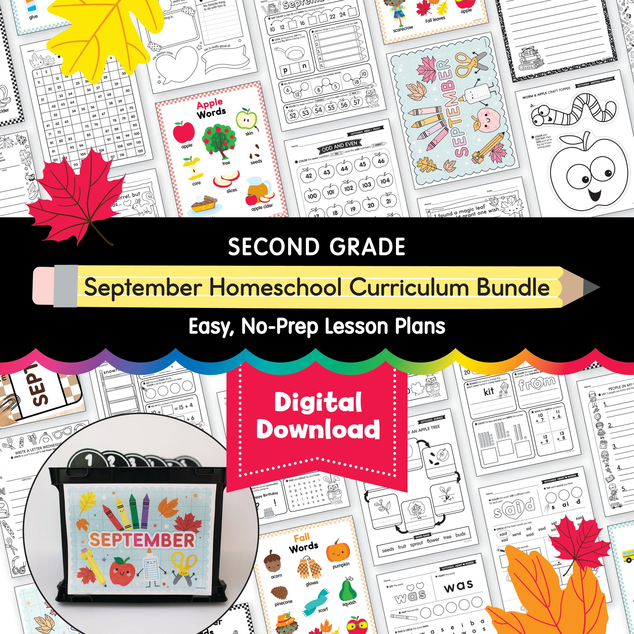 Second Grade September Homeschool Curriculum Bundle