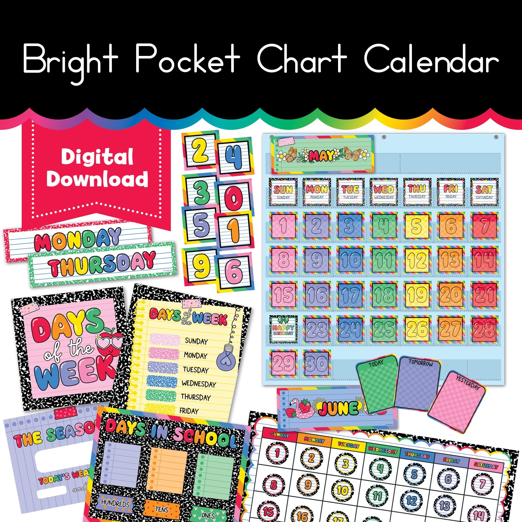 Bright Pocket Chart Calendar