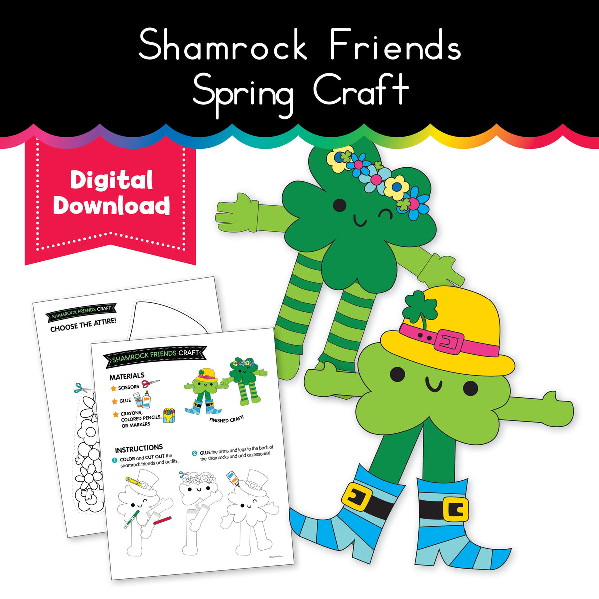 Shamrock Friends Spring Printable Craft - Playground Press