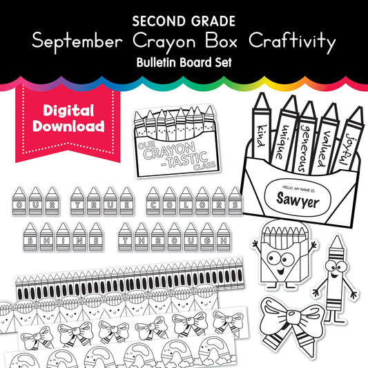 Second Grade September Crayon Box Craftivity Bulletin Board Set