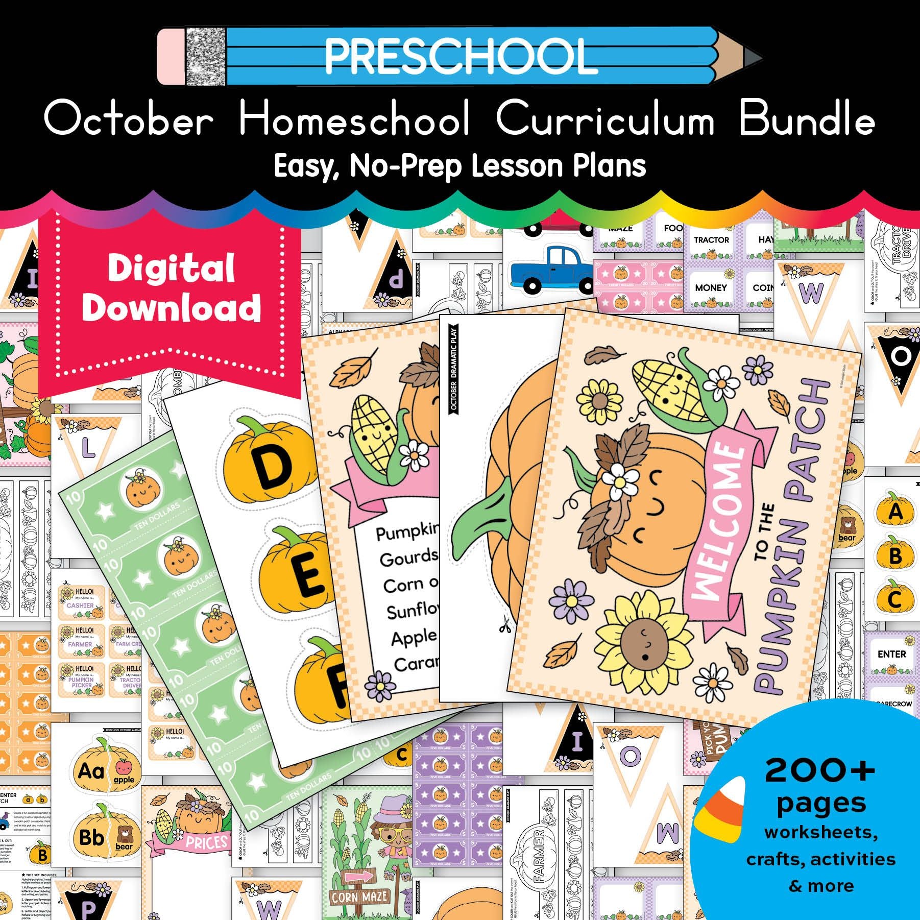 Printable Preschool October Homeschool Curriculum Bundle