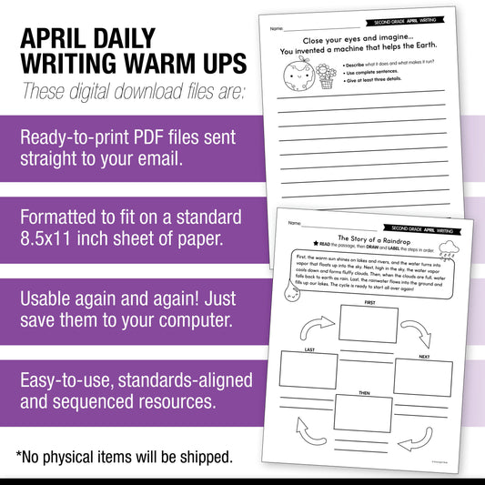 Printable Second Grade April Daily Writing Warm Ups