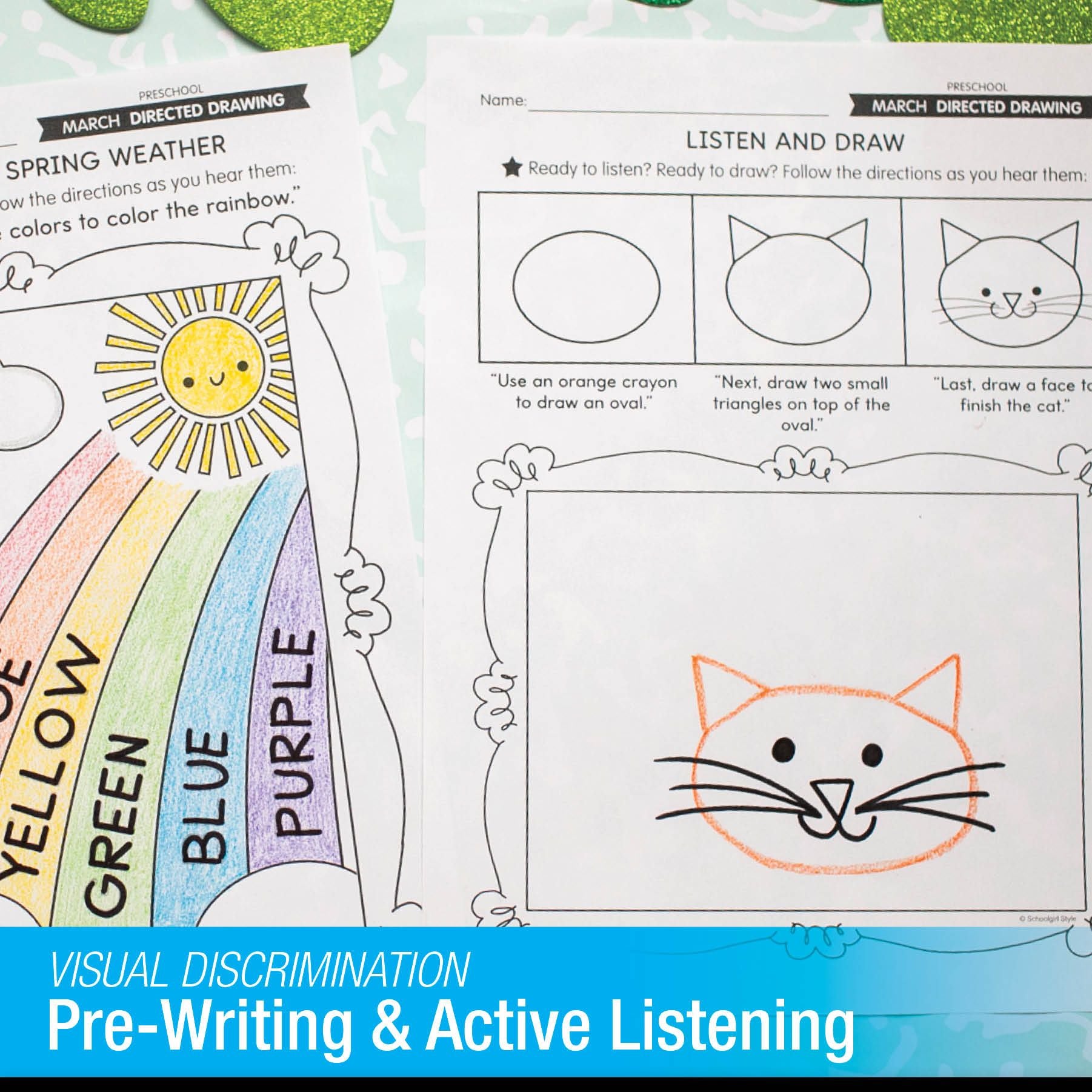 Printable Preschool March Directed Drawing Worksheets