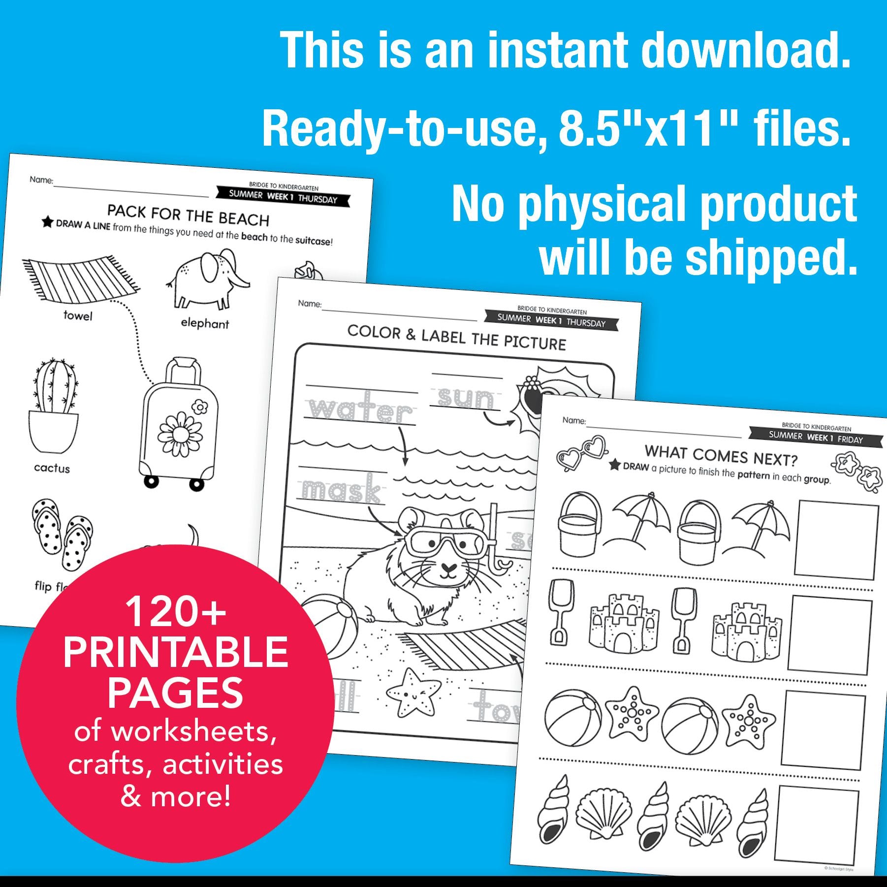 Printable Bridge To Kindergarten Digital Summer Workbook