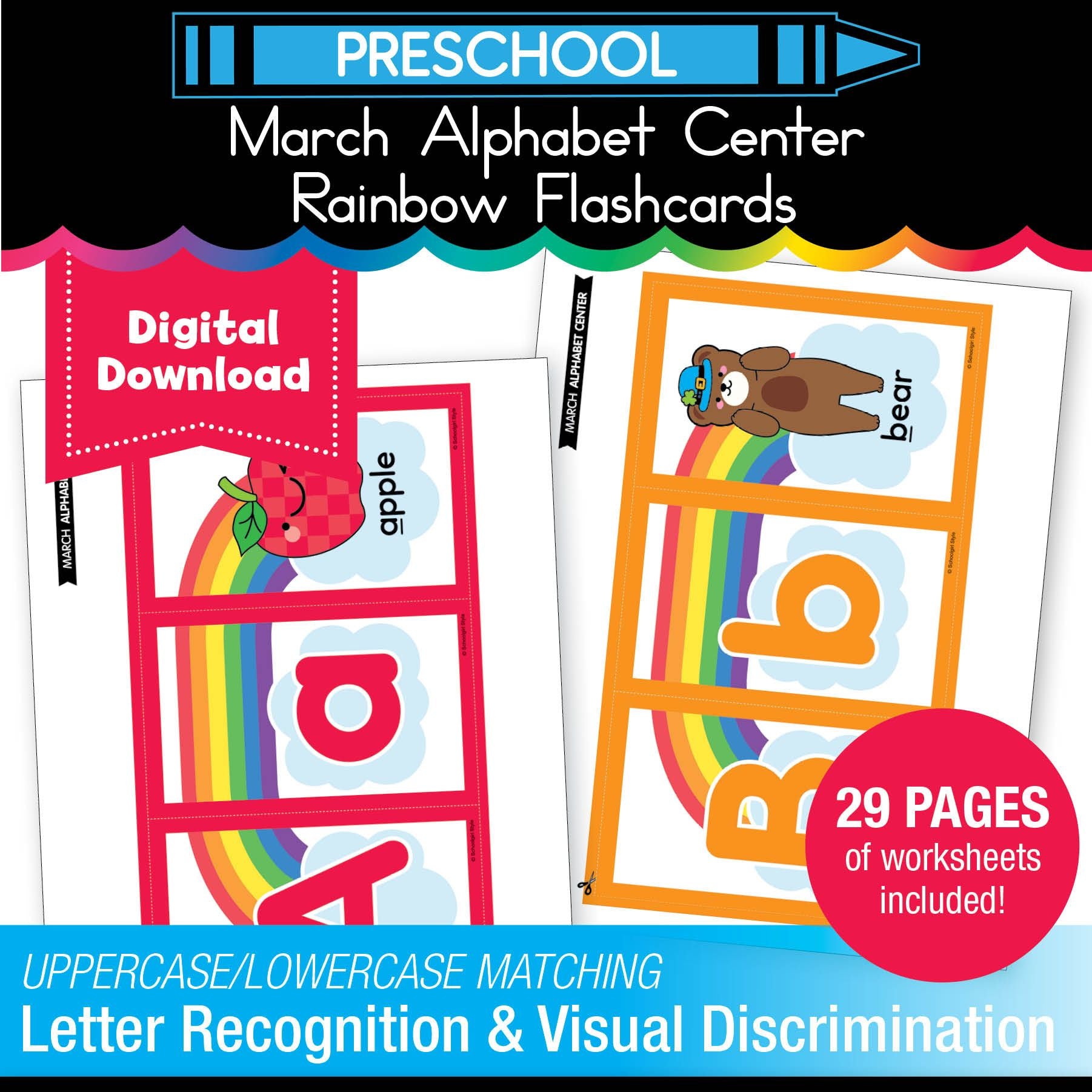 Printable Preschool March Rainbow Flashcards Alphabet Center