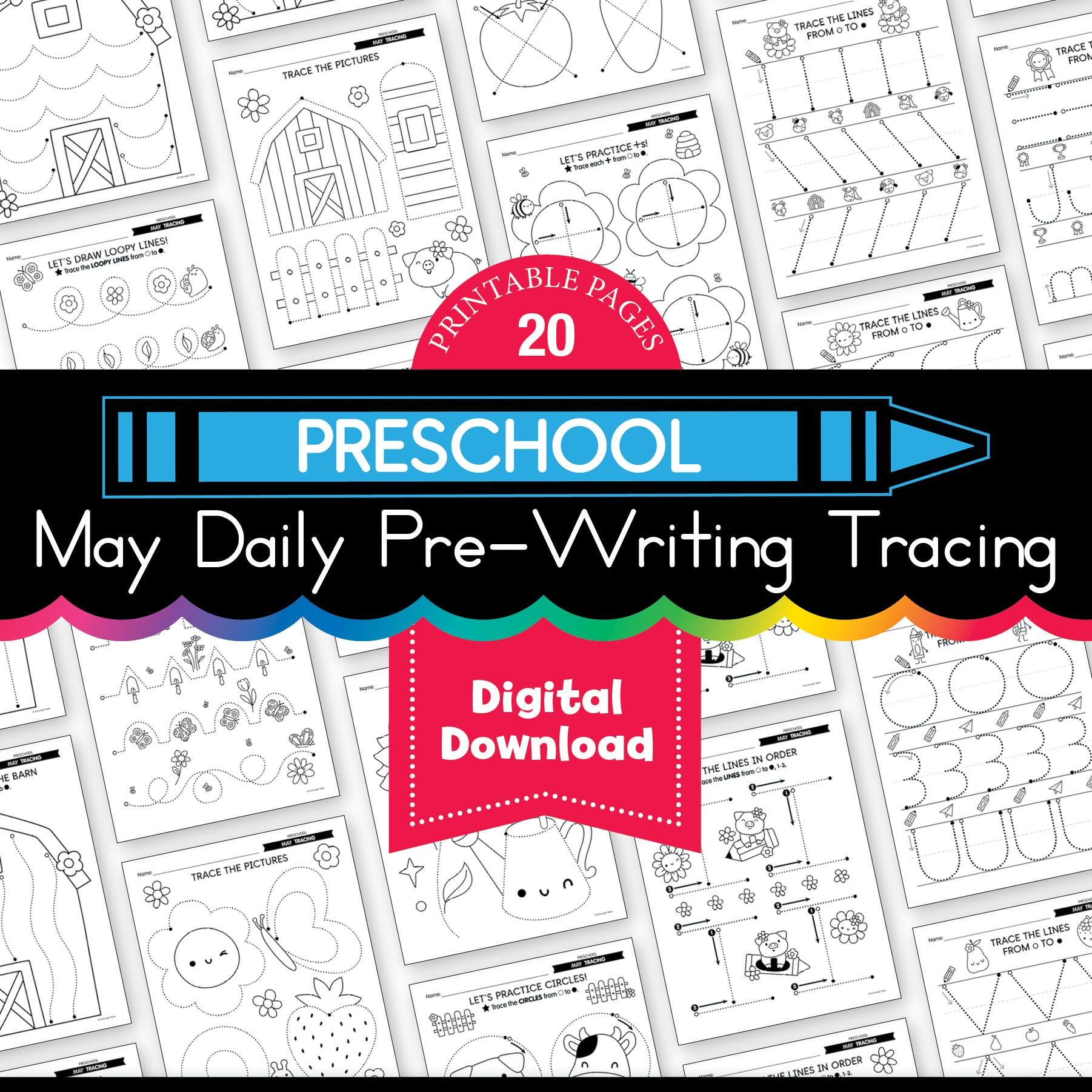 Printable Preschool May Daily Pre-Writing Tracing