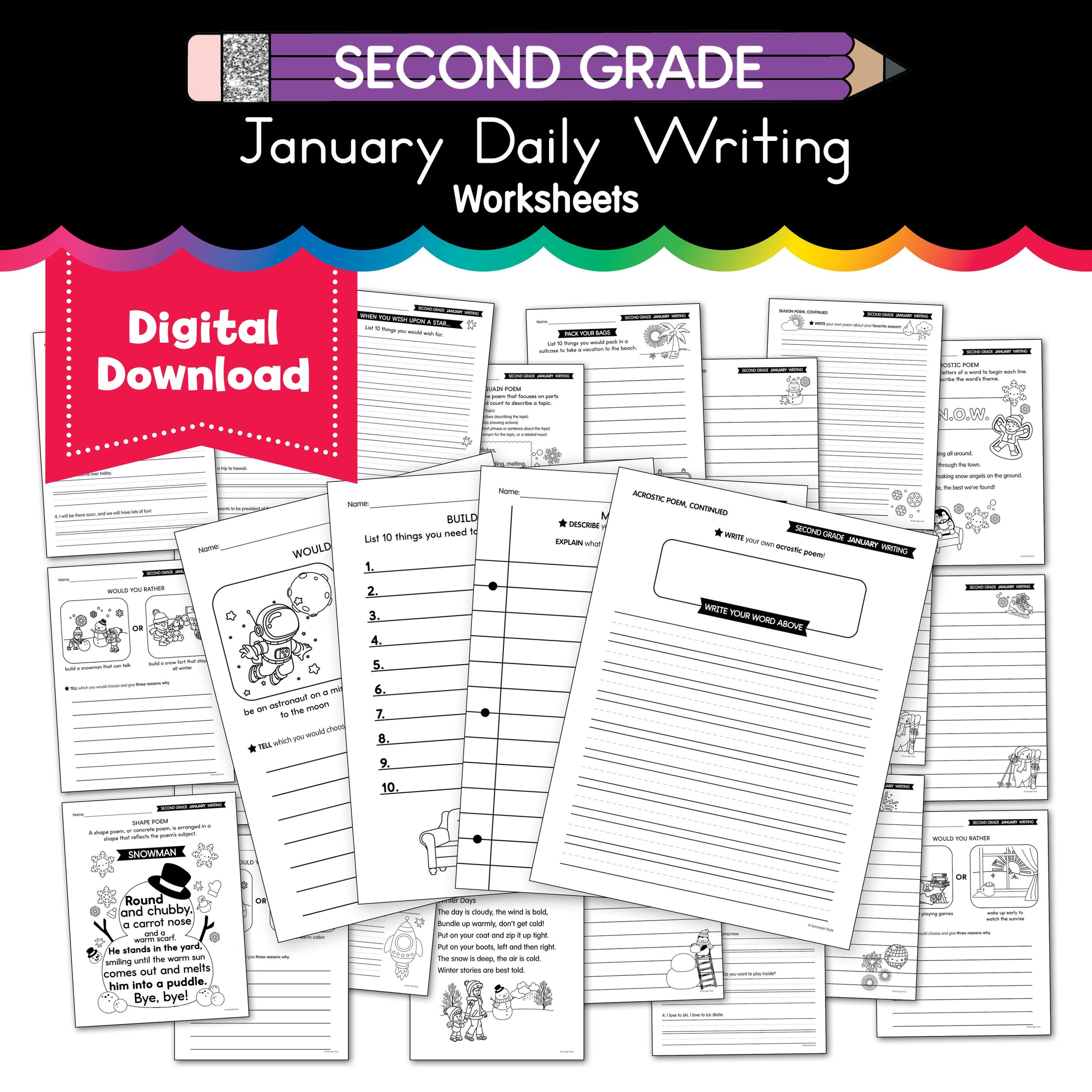 Printable Second Grade January Daily Writing