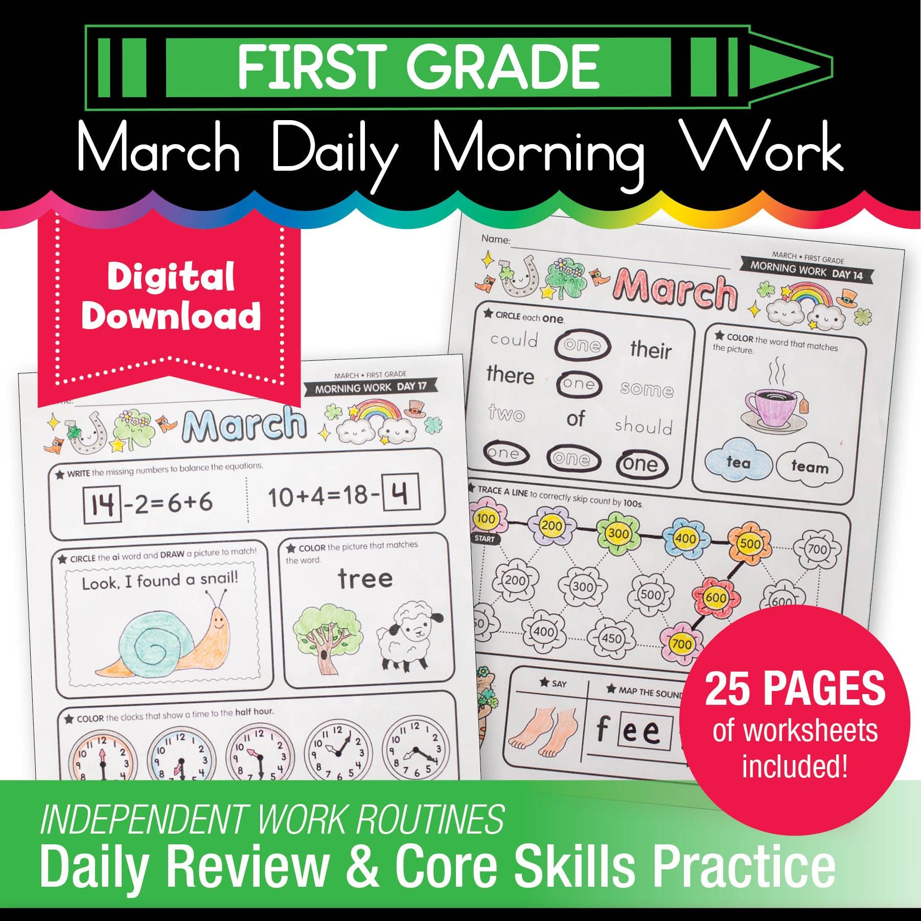 Printable First Grade March Daily Morning Work