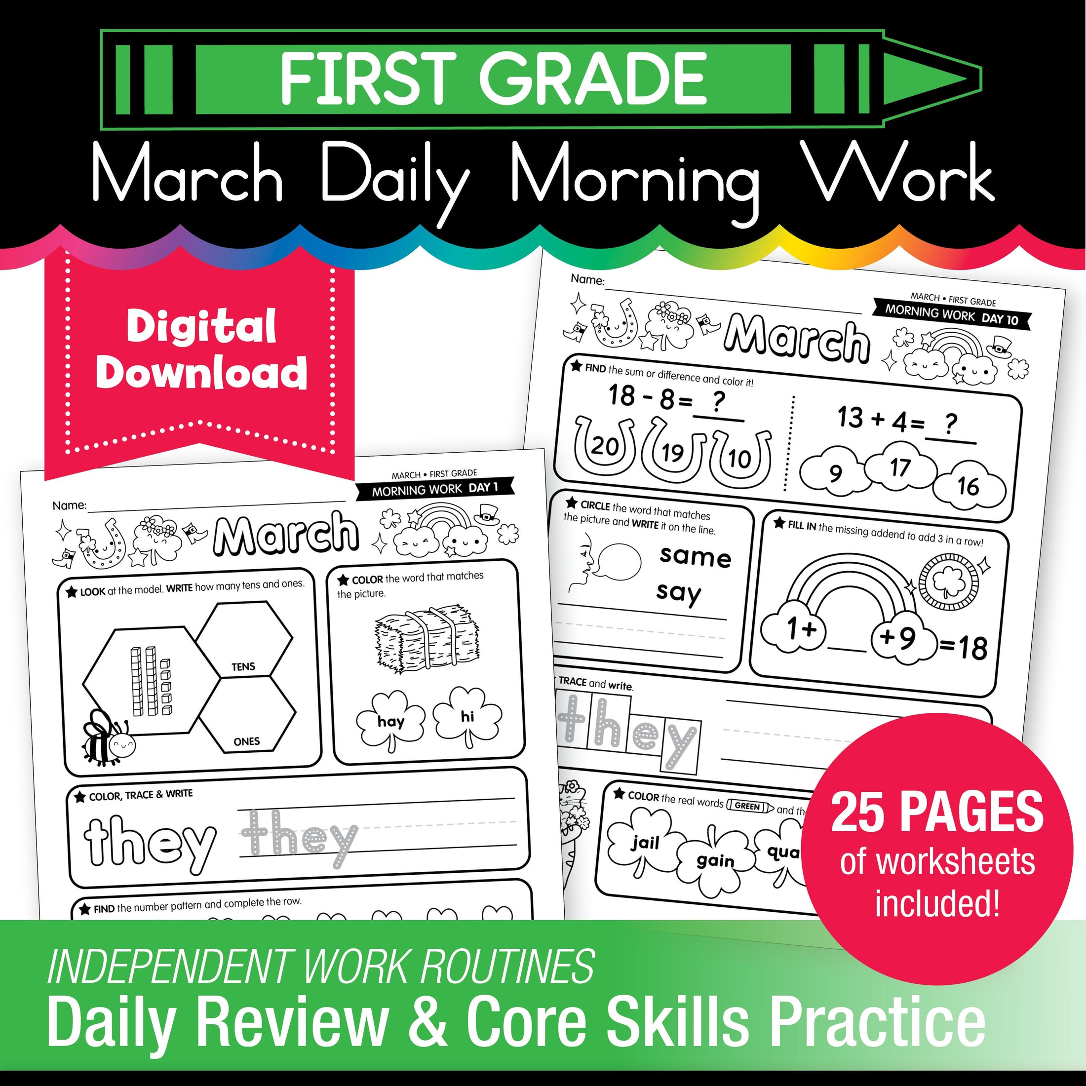 Printable First Grade March Daily Morning Work