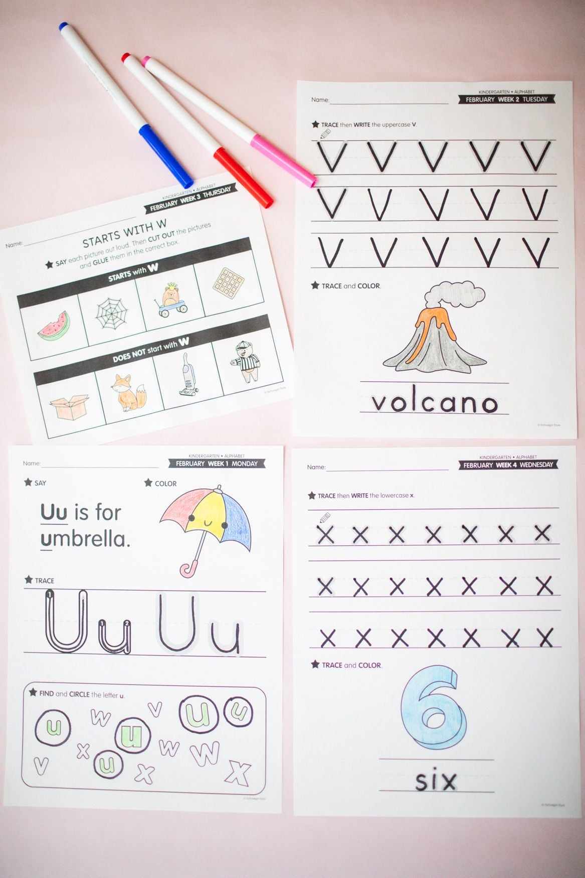 Printable Kindergarten February Daily Alphabet (Q-T)