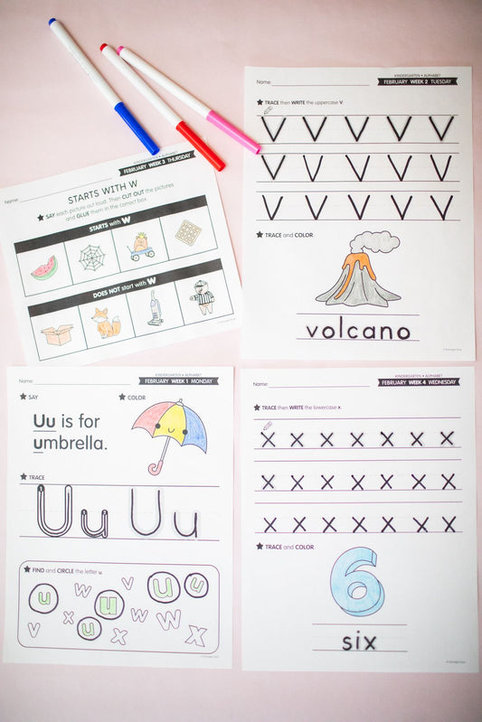 Printable Kindergarten February Daily Alphabet (Q-T)