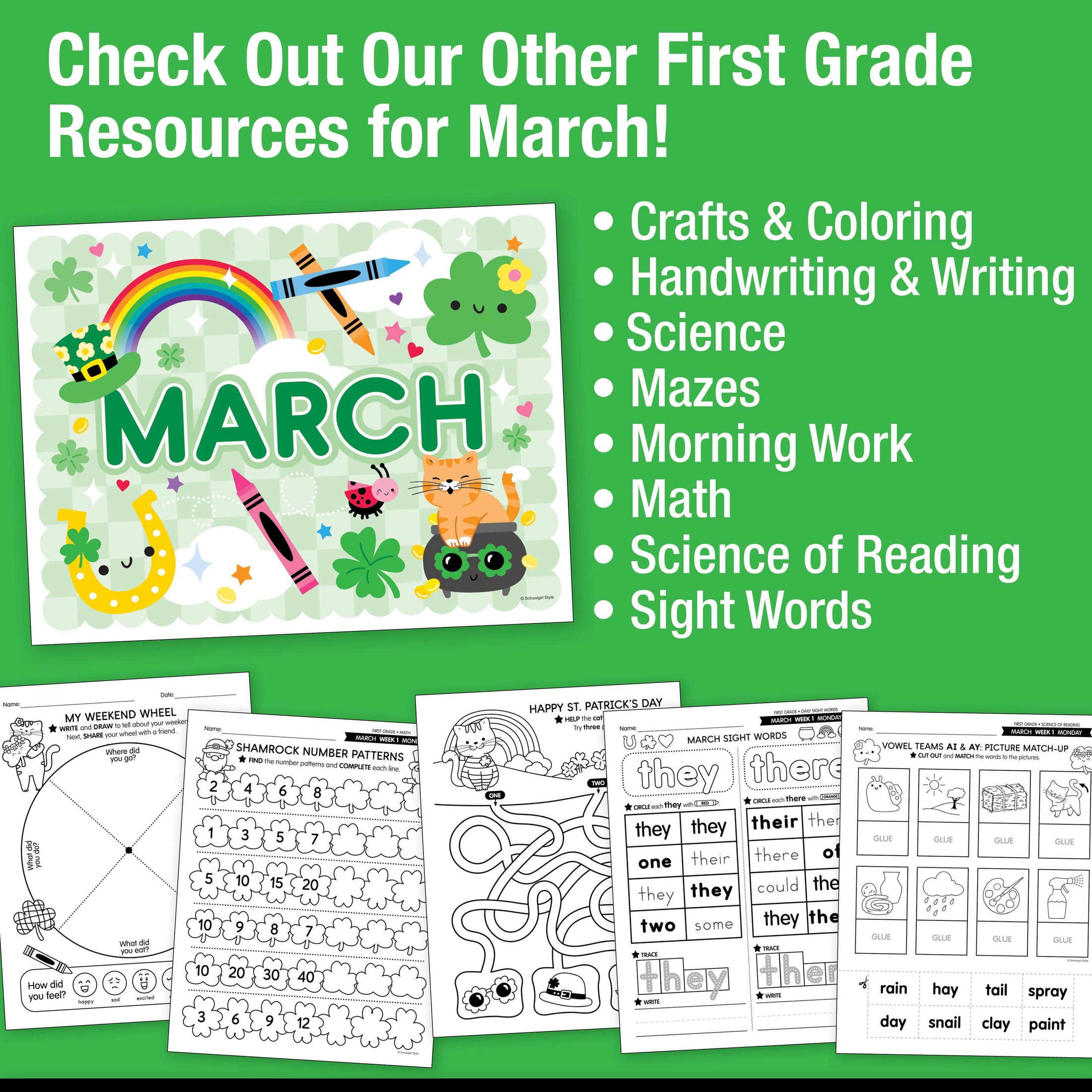 Printable First Grade March Daily Reading