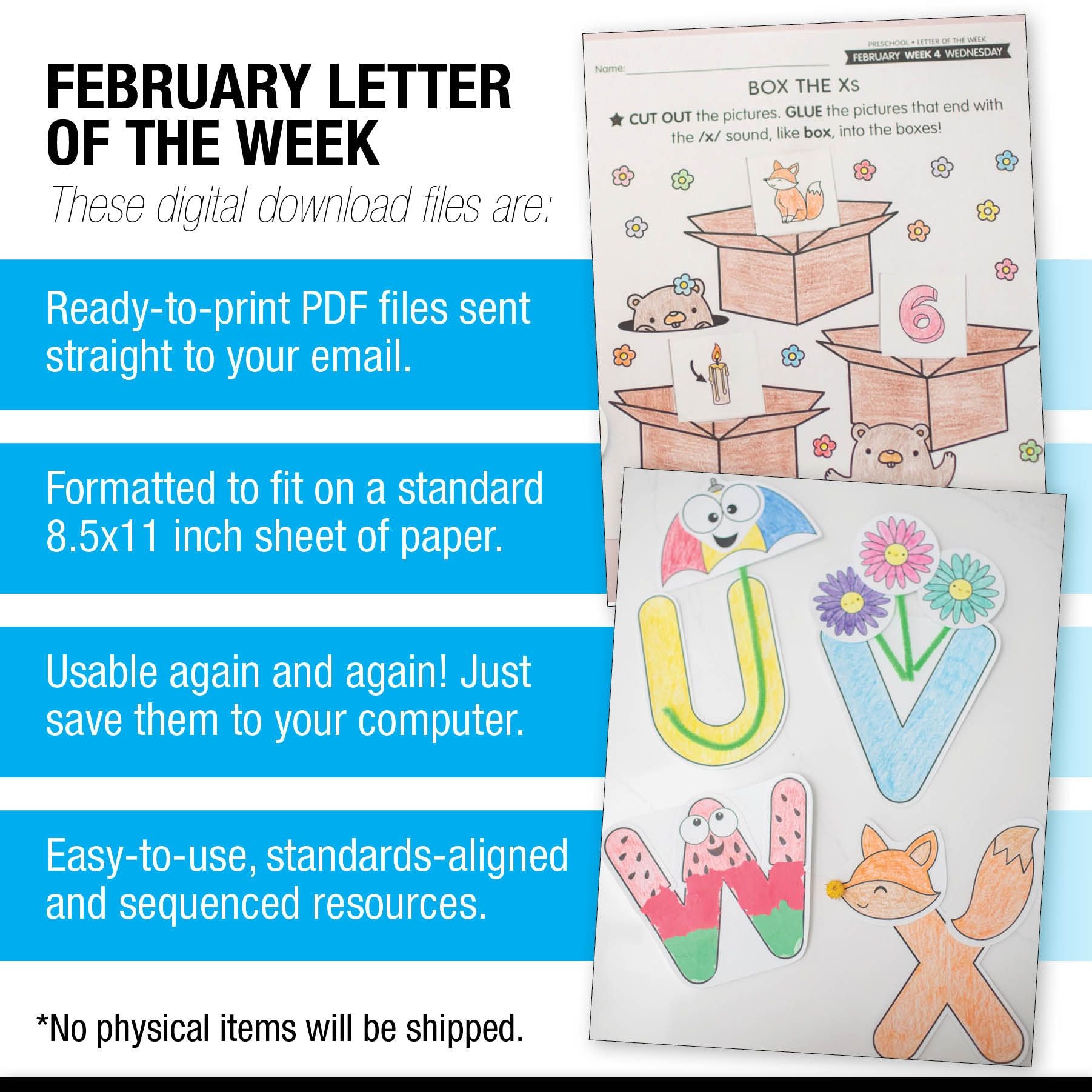 Printable Preschool February Letter of the Week (U-X)