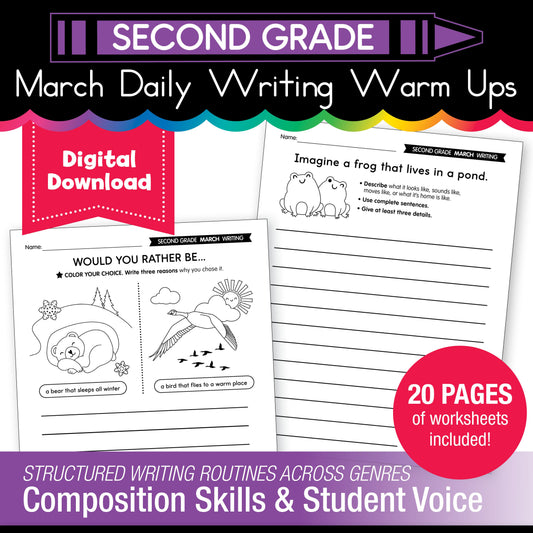 Printable Second Grade March Daily Writing Warm Ups