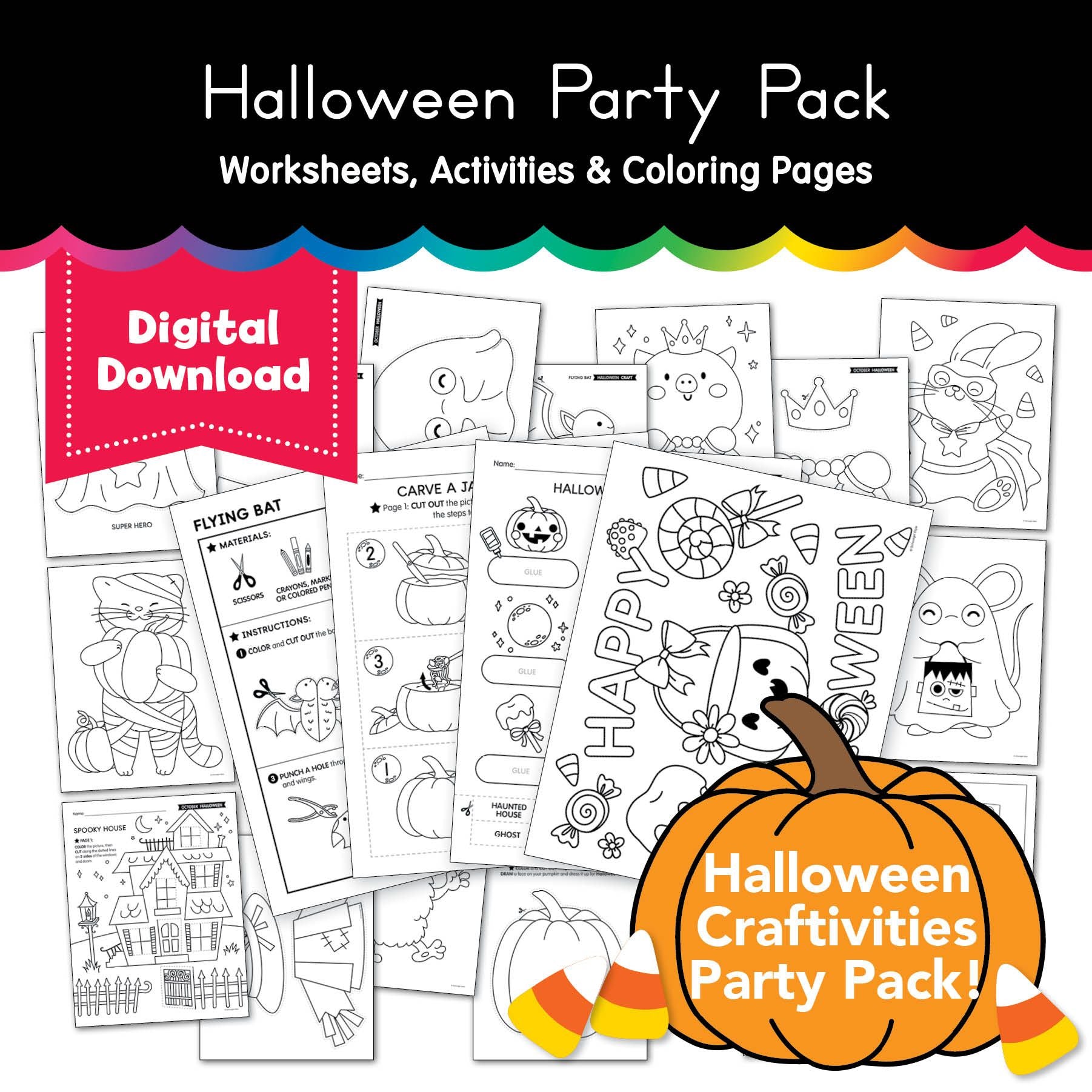 Printable Halloween Worksheets, Activities and Coloring Pages | Halloween Party Pack