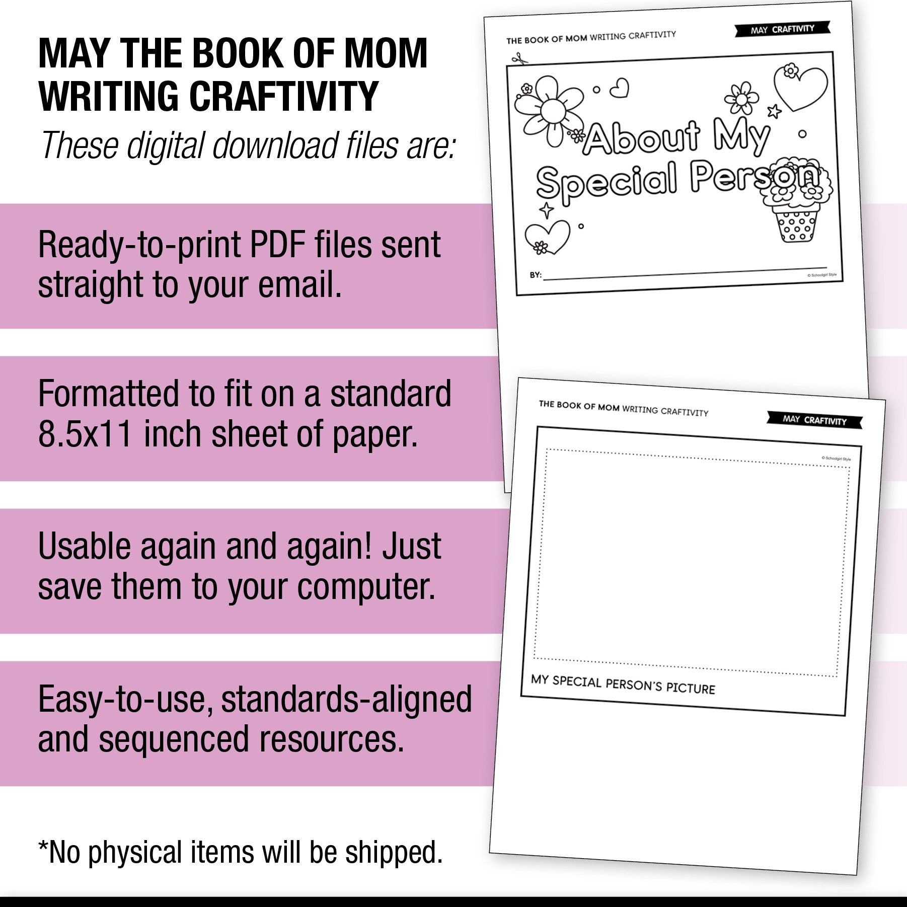 Printable May The Book Of Mom Writing Craftivity