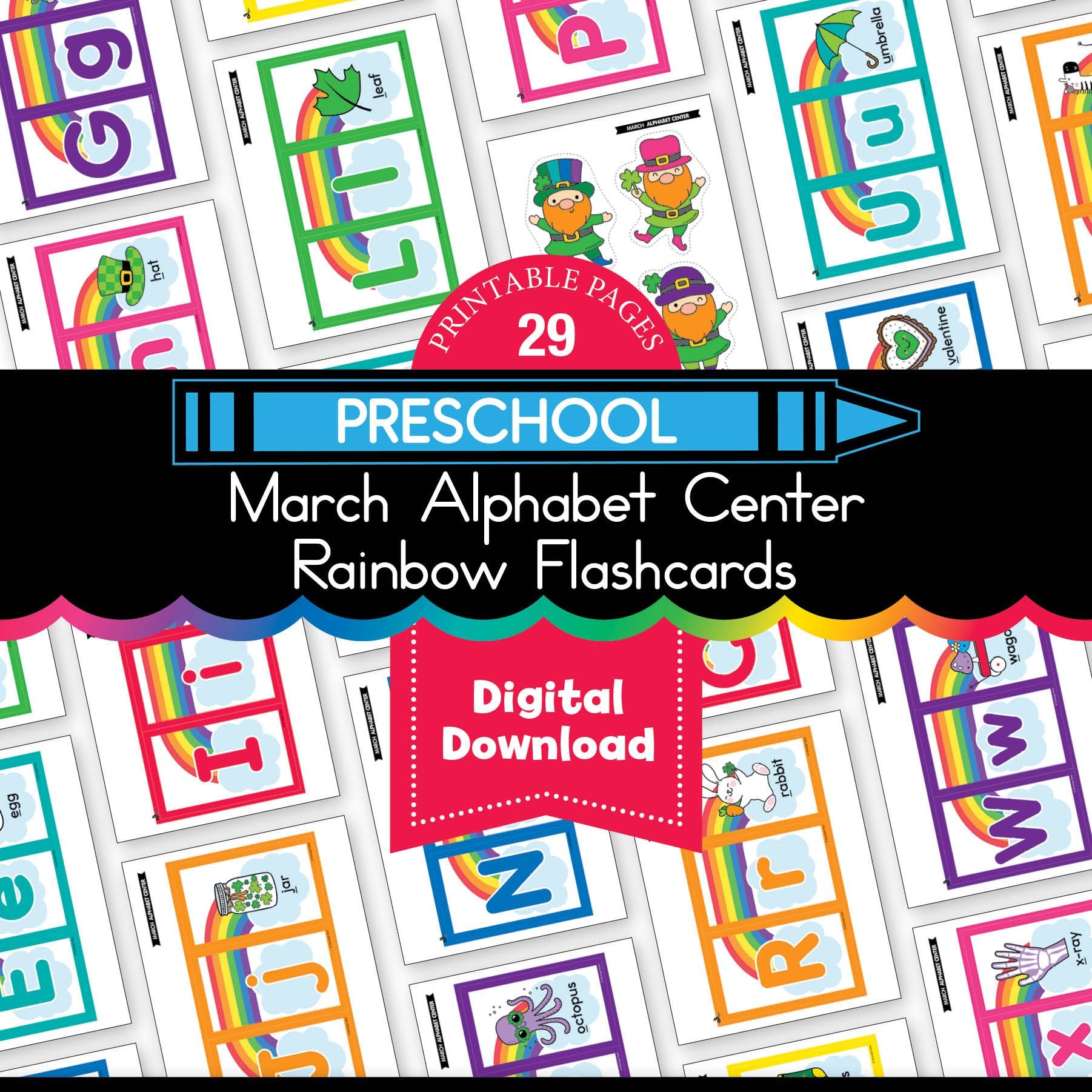 Printable Preschool March Rainbow Flashcards Alphabet Center
