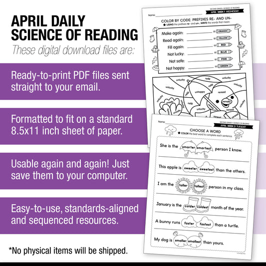 Printable Second Grade April Daily Science of Reading
