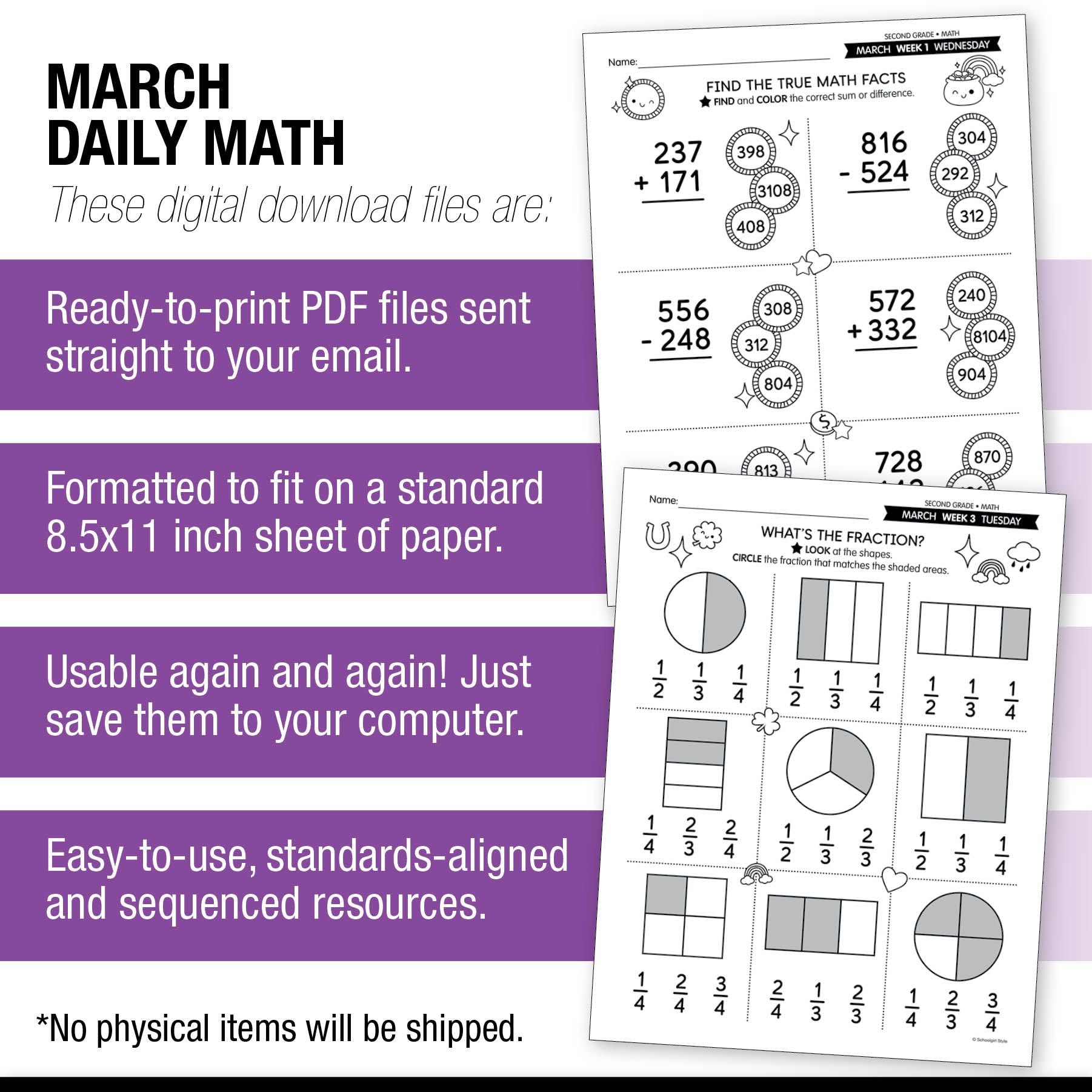 Printable Second Grade March Daily Math