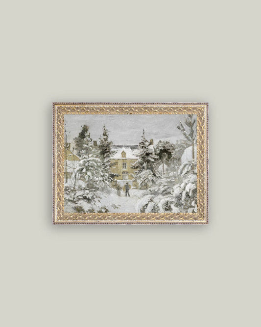 Snowy Stroll Framed Antique Art