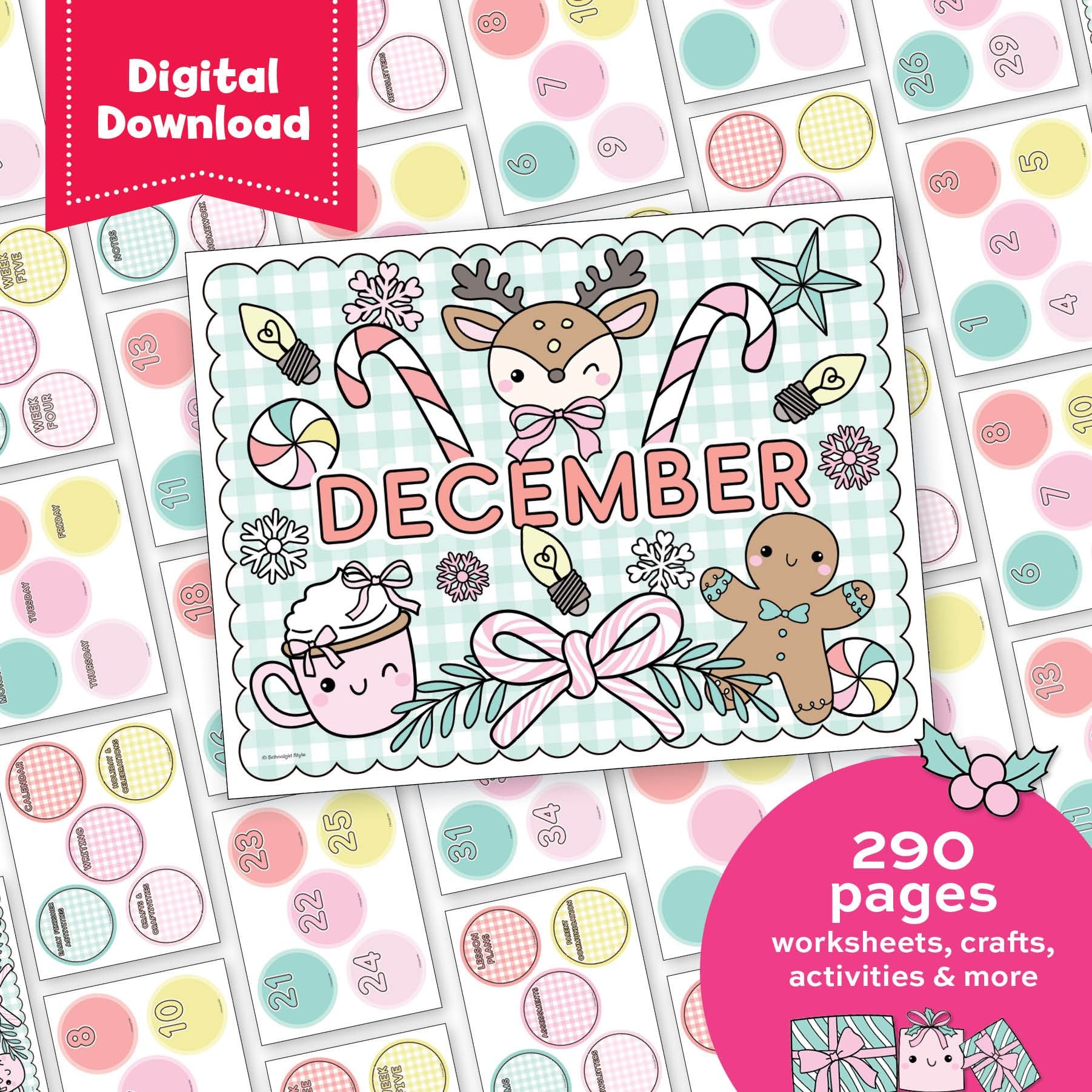 Printable Kindergarten December Homeschool Curriculum Bundle