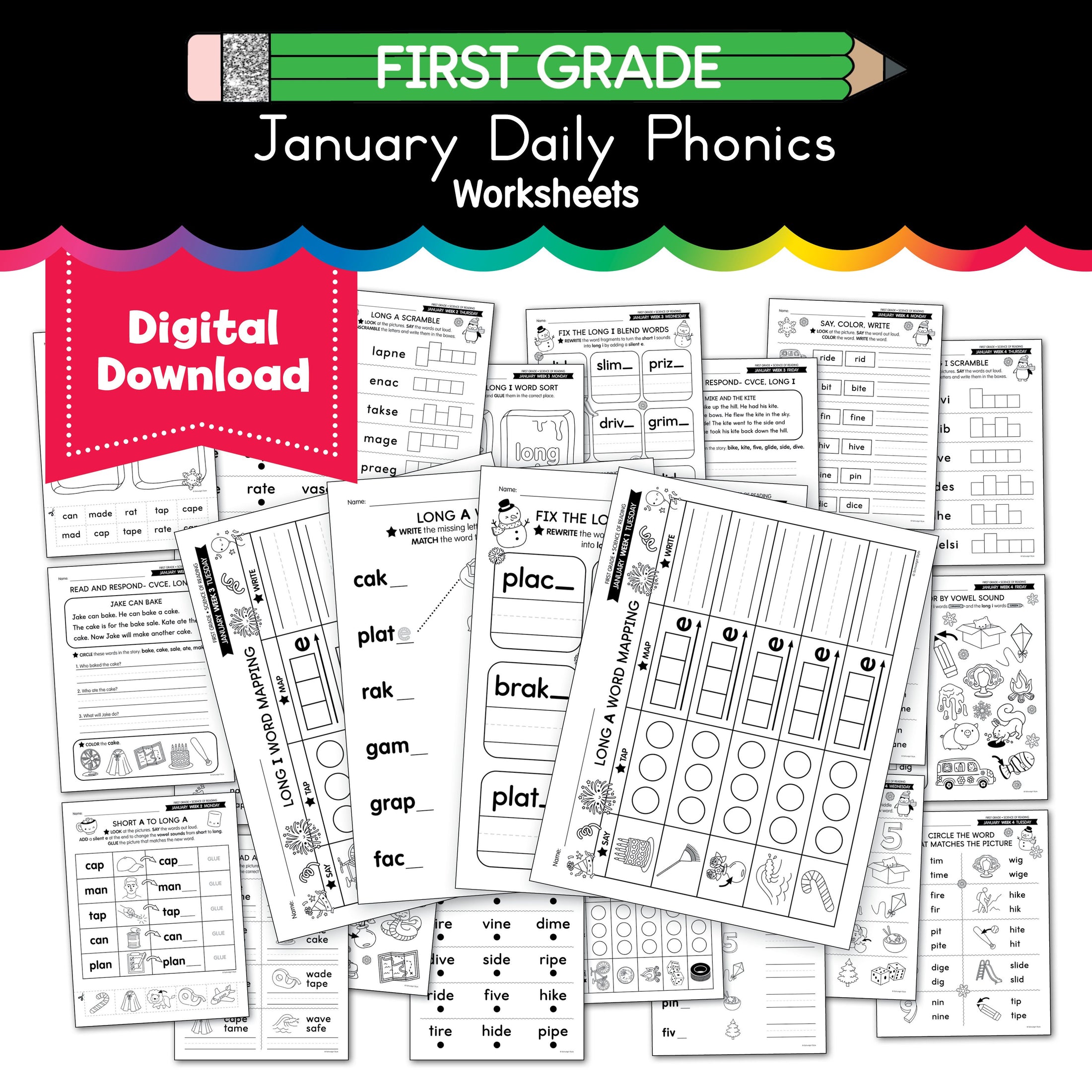 Printable First Grade January Daily Phonics