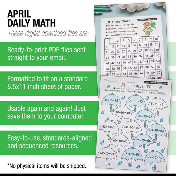 Printable First Grade April Daily Math