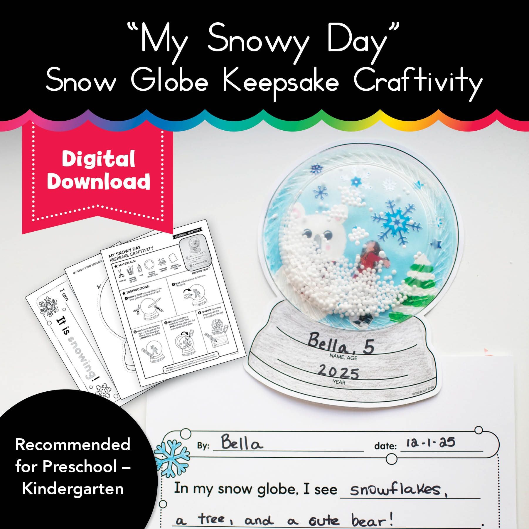 Printable December "My Snowy Day" Snow Globe Keepsake Craftivity