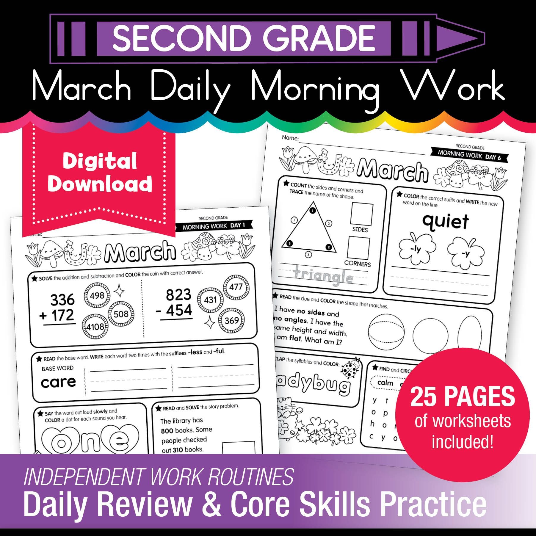 Printable Second Grade March Daily Morning Work