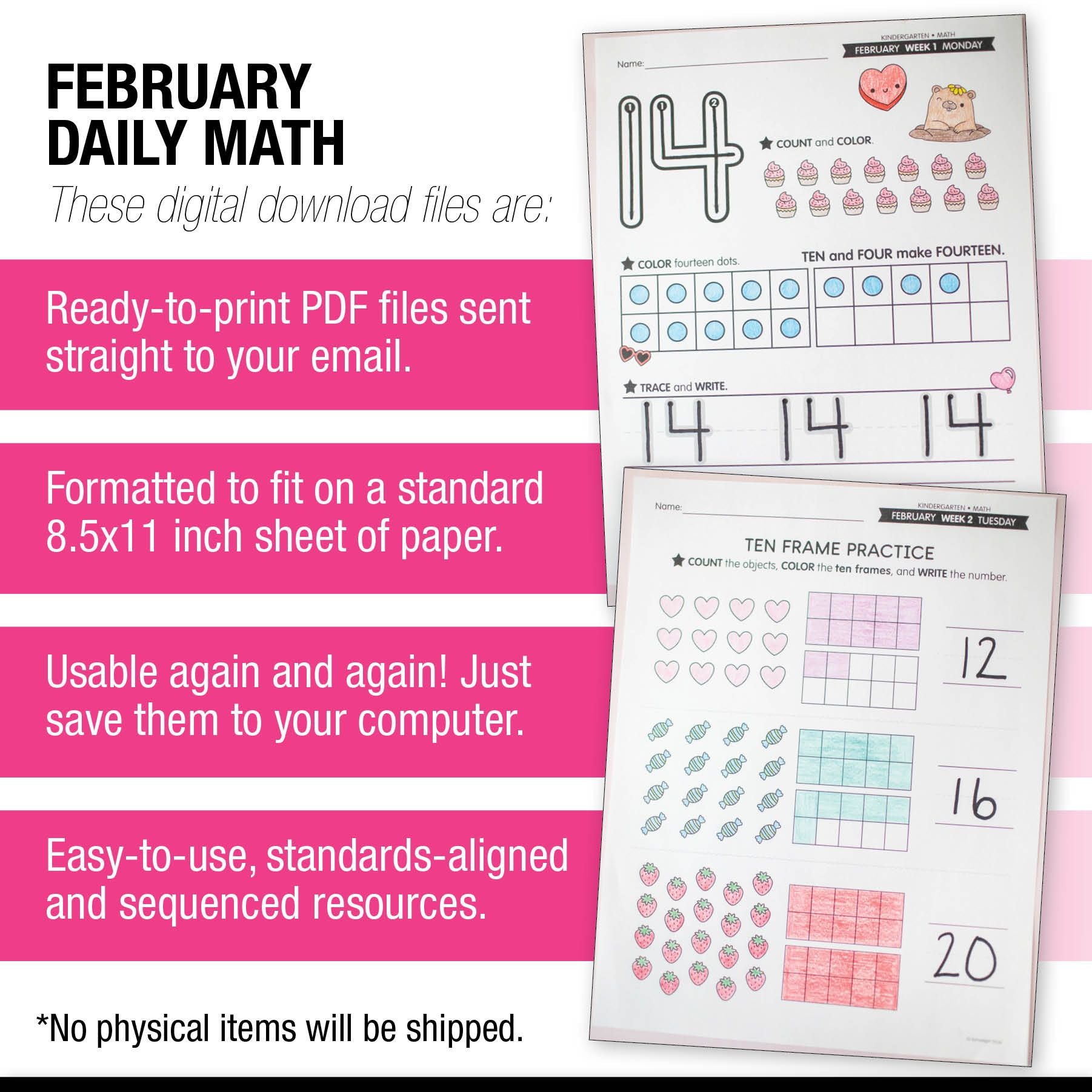 Printable Kindergarten February Daily Math