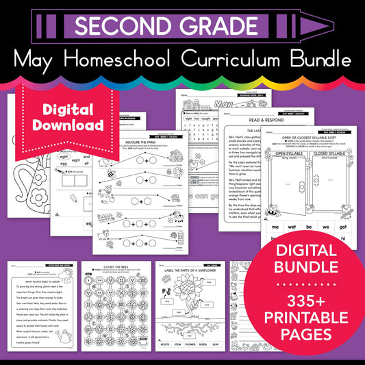 Printable Second Grade May Homeschool Curriculum Bundle