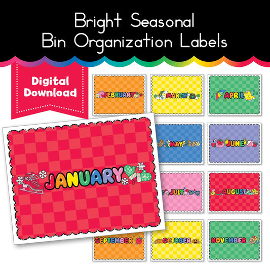 Bright Seasonal Bin Organizational Labels