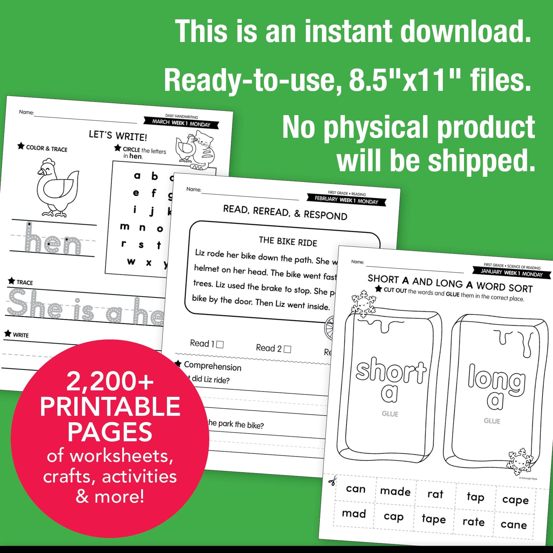 Printable First Grade Full Year Homeschool Curriculum Bundle