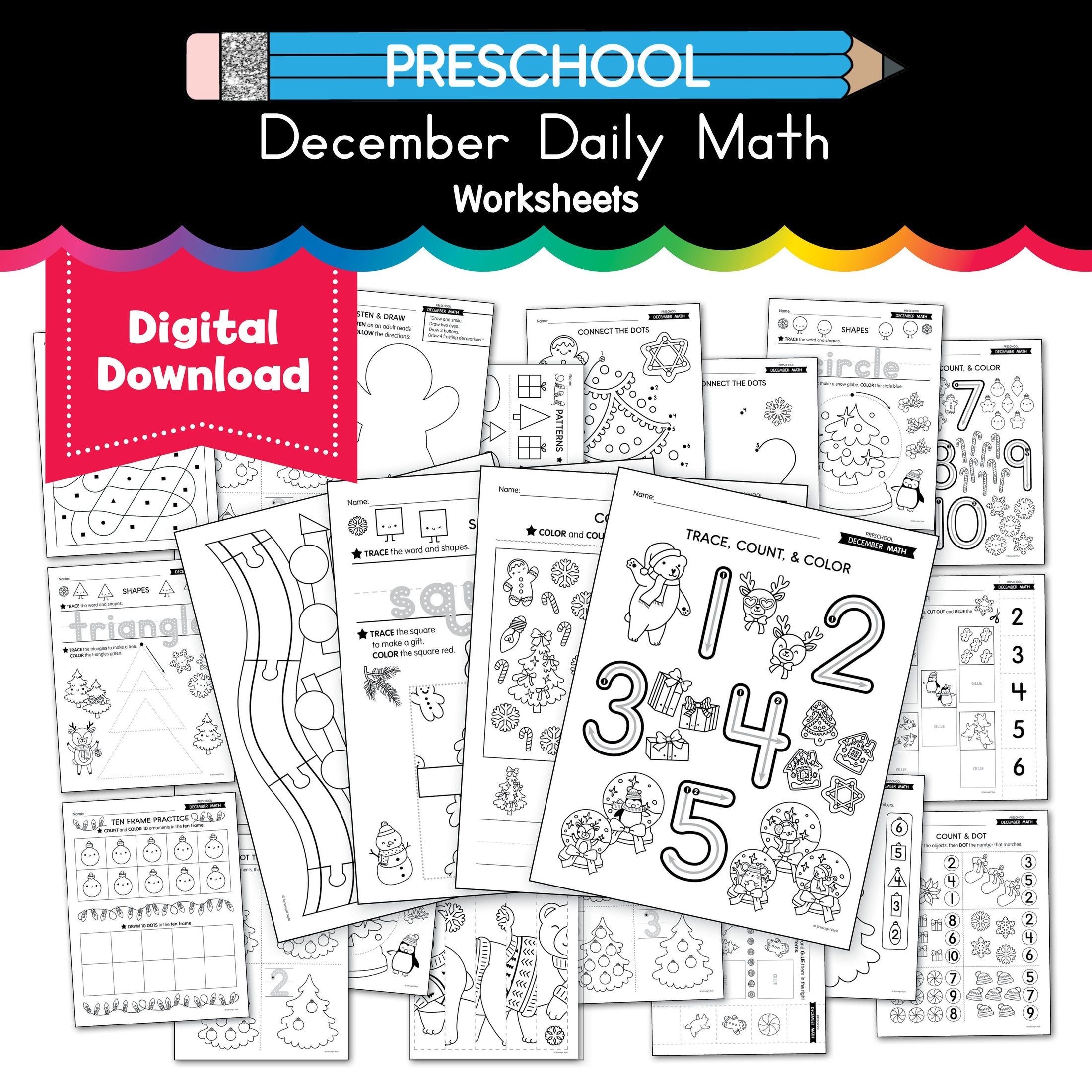 Printable Preschool December Daily Math