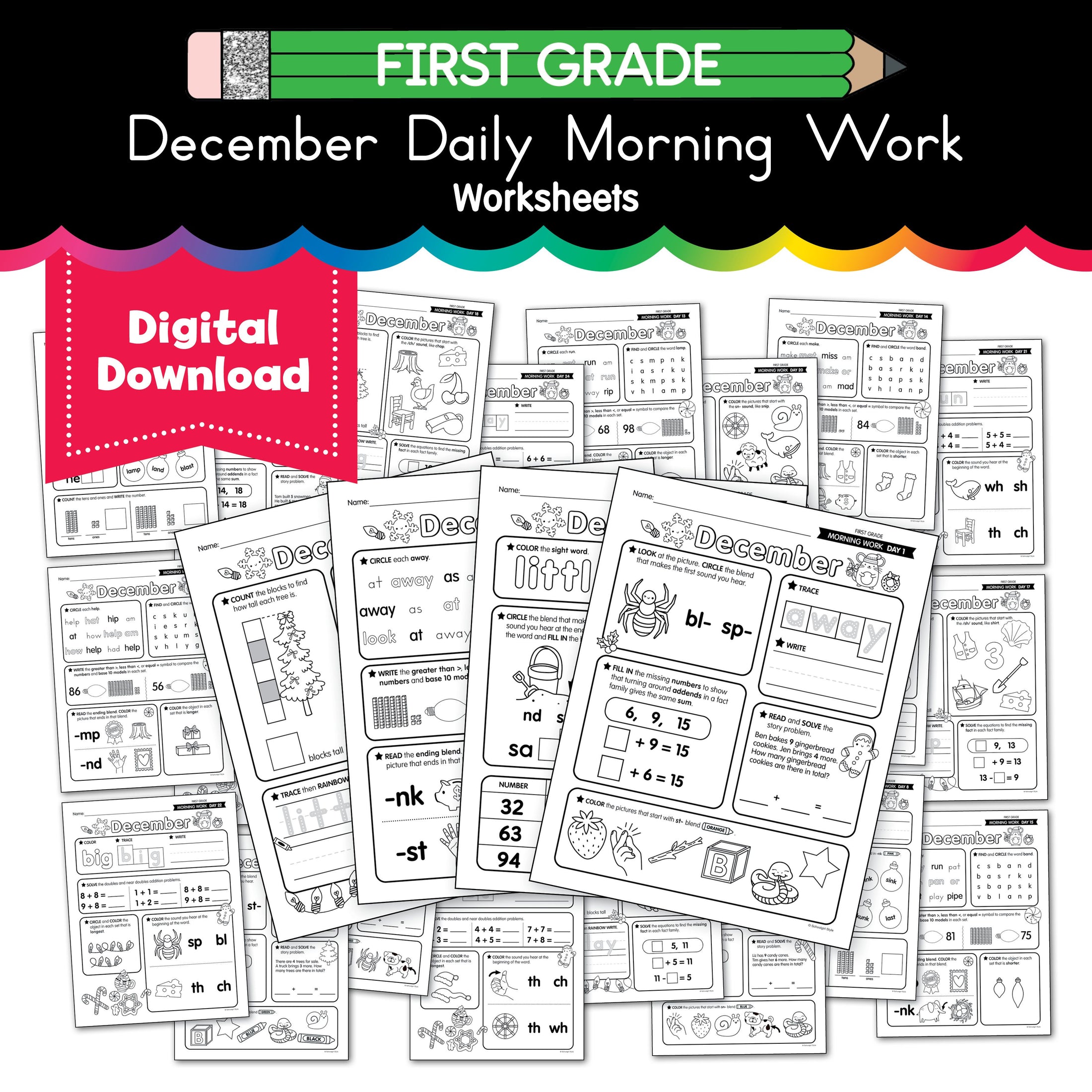 Printable First Grade December Daily Morning Work