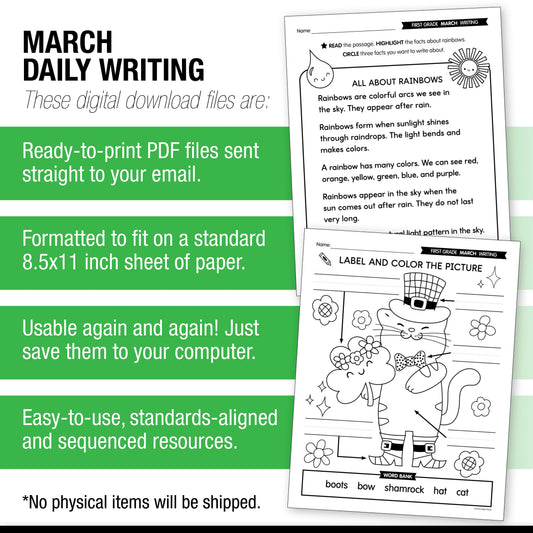 Printable First Grade March Daily Writing