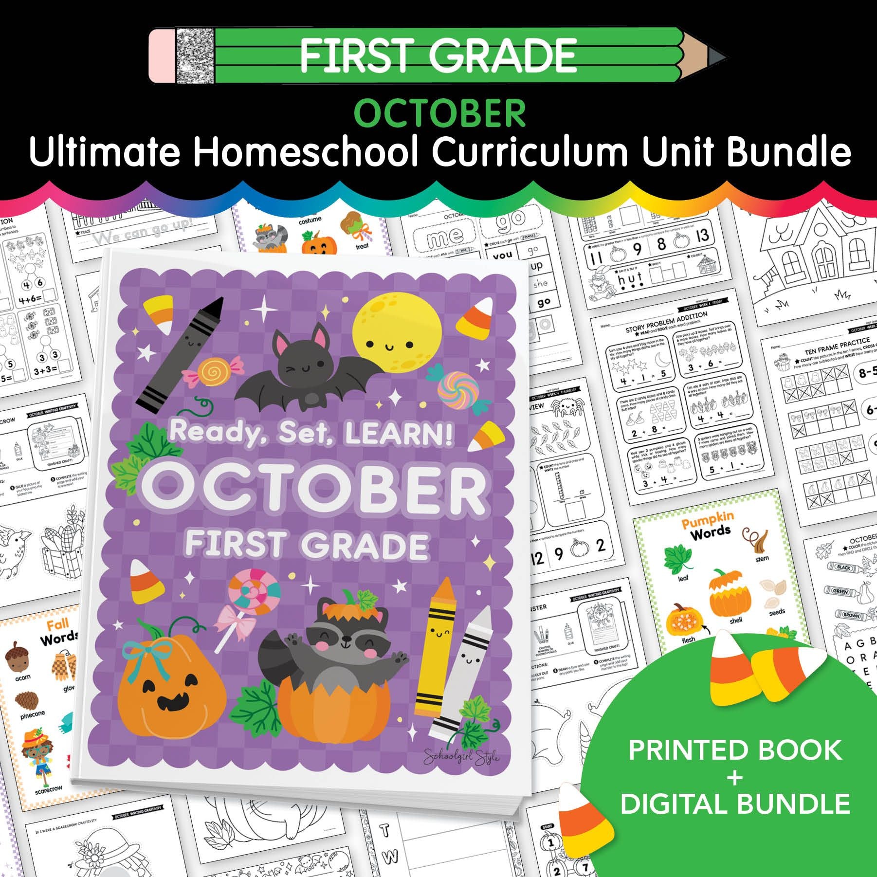 Ultimate First Grade October Homeschool Curriculum Unit Bundle