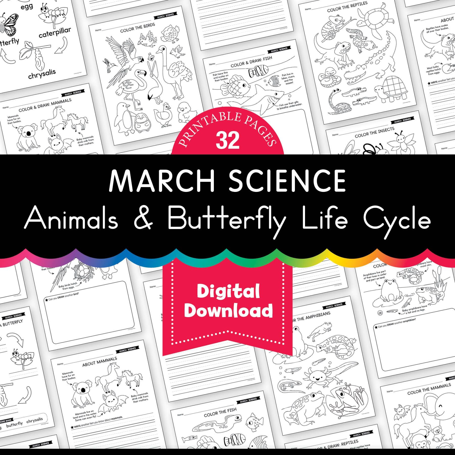 Printable March Science - Animals & Butterfly Life Cycle