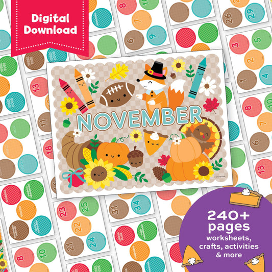 Printable Second Grade November Homeschool Curriculum Bundle