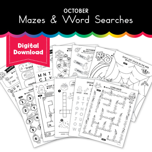Printable October Mazes and Word Searches