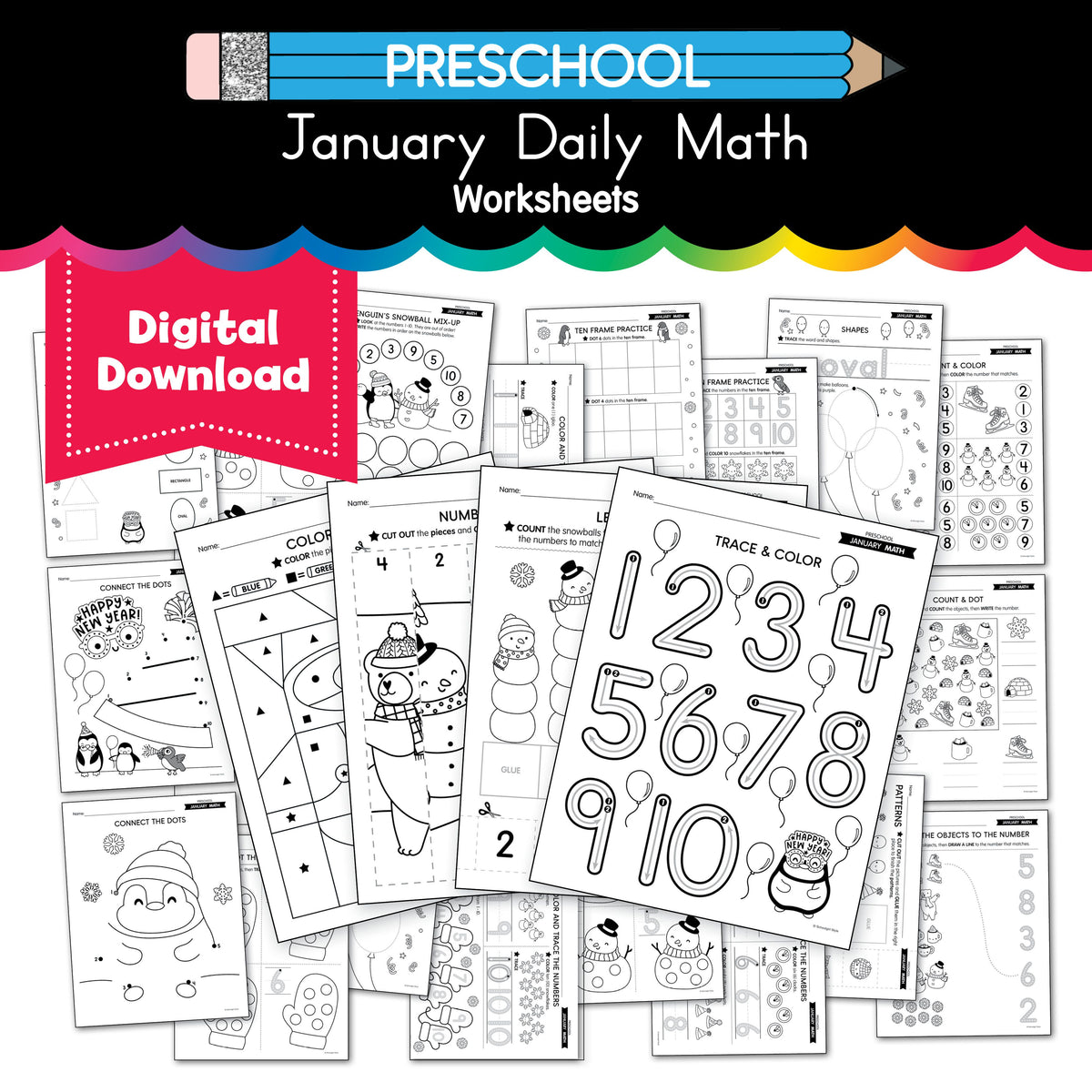 January Math Printable Snow Printable Preschool January Daily Math - Playground Press