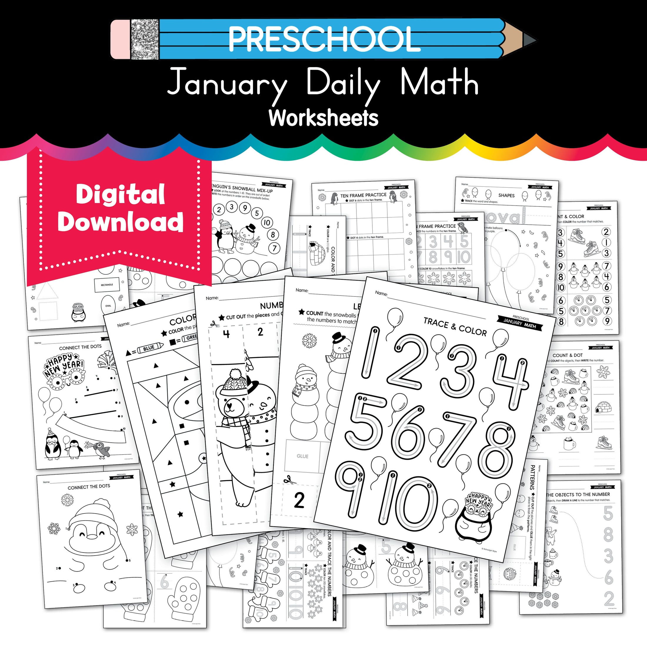 Printable Preschool January Daily Math